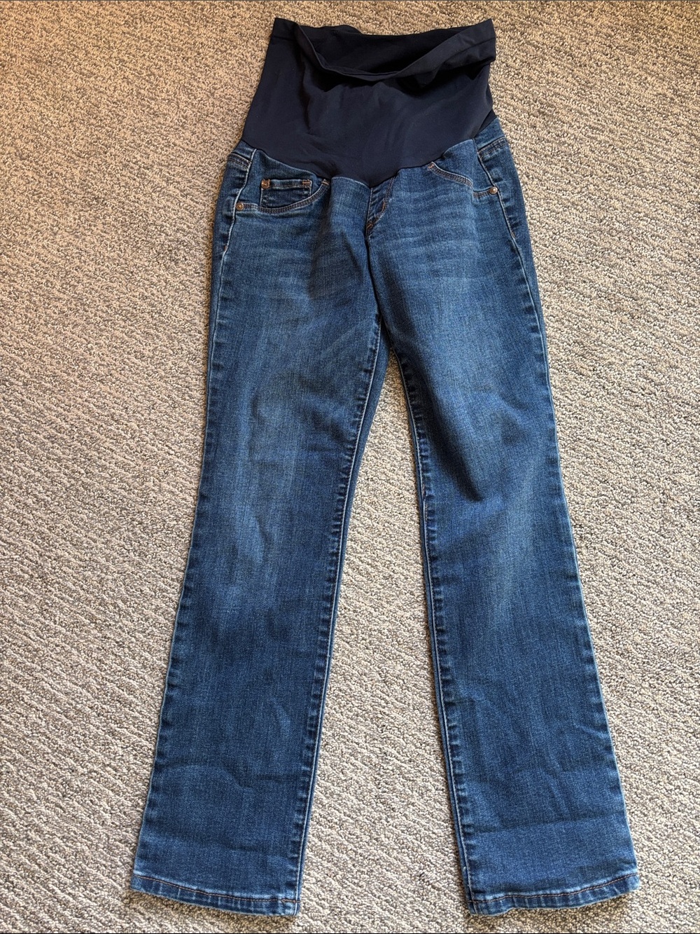 Indigo Blue Dark Blue Maternity Straight-Leg Jeans with Belly Panel